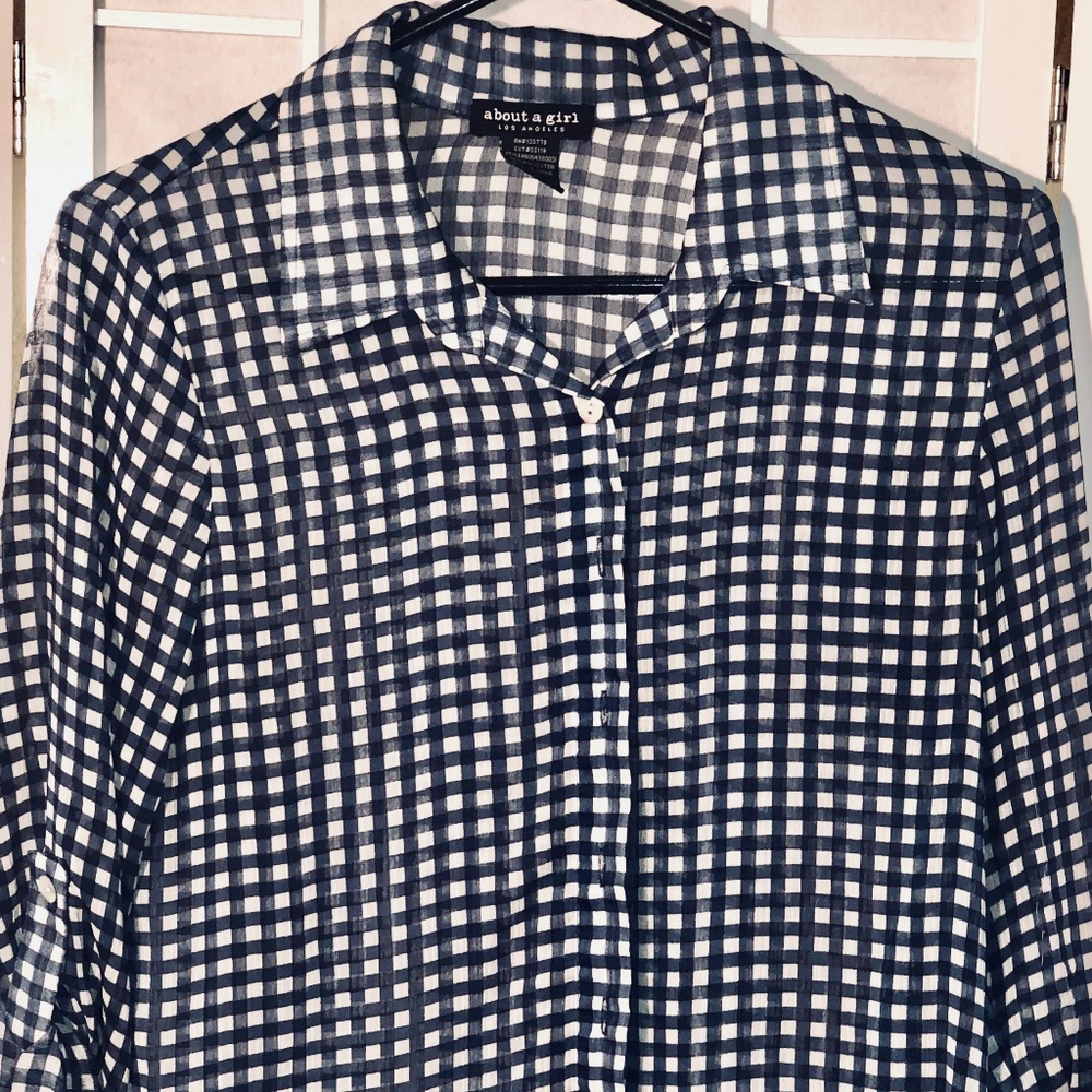 Slightly Sheer Gingham Check Button up - Picture 3 of 7
